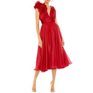 Mac Duggal Red Sleeveless Chiffon A-Line Tea Length Cocktail Dress 49494 Sz 10